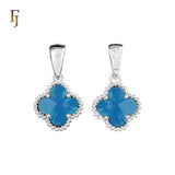 🔥 Clover-Shaped 12mm Colorful Onyx Pendant in Beaded Frame, 14K Gold, Rose Gold, White Gold Plated Brass | FJ Fashion Jewelry