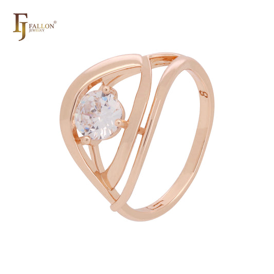 Anillos de compromiso de oro rosa con solitario geométrico de circonita blanca