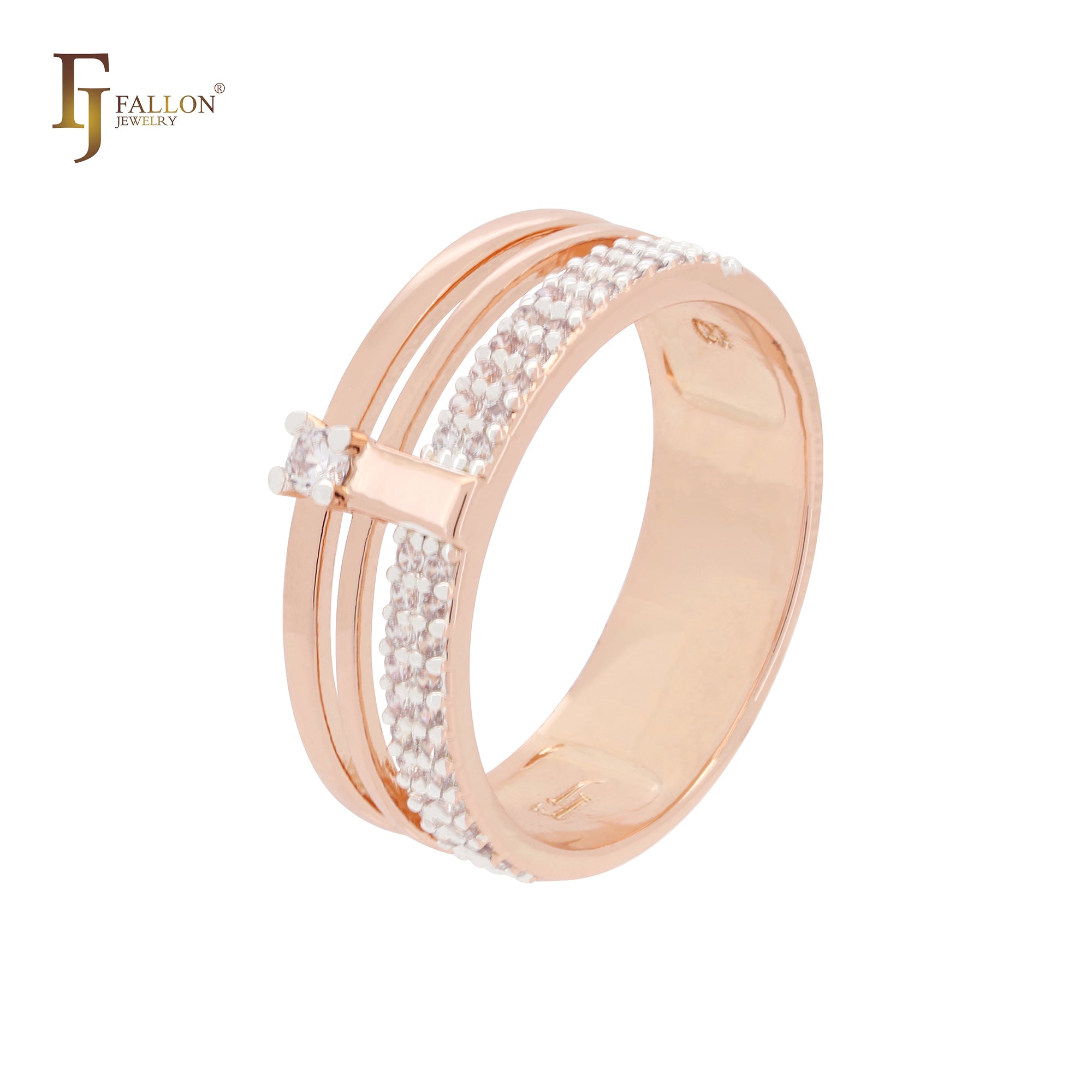 Minimalism elegant paved white CZs Rose Gold two tone Russian Lock Earrings