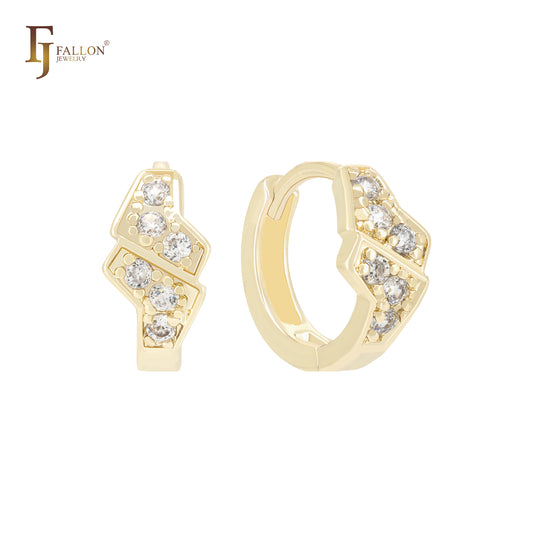 双回旋镖白色 CZ 14K 金耳环