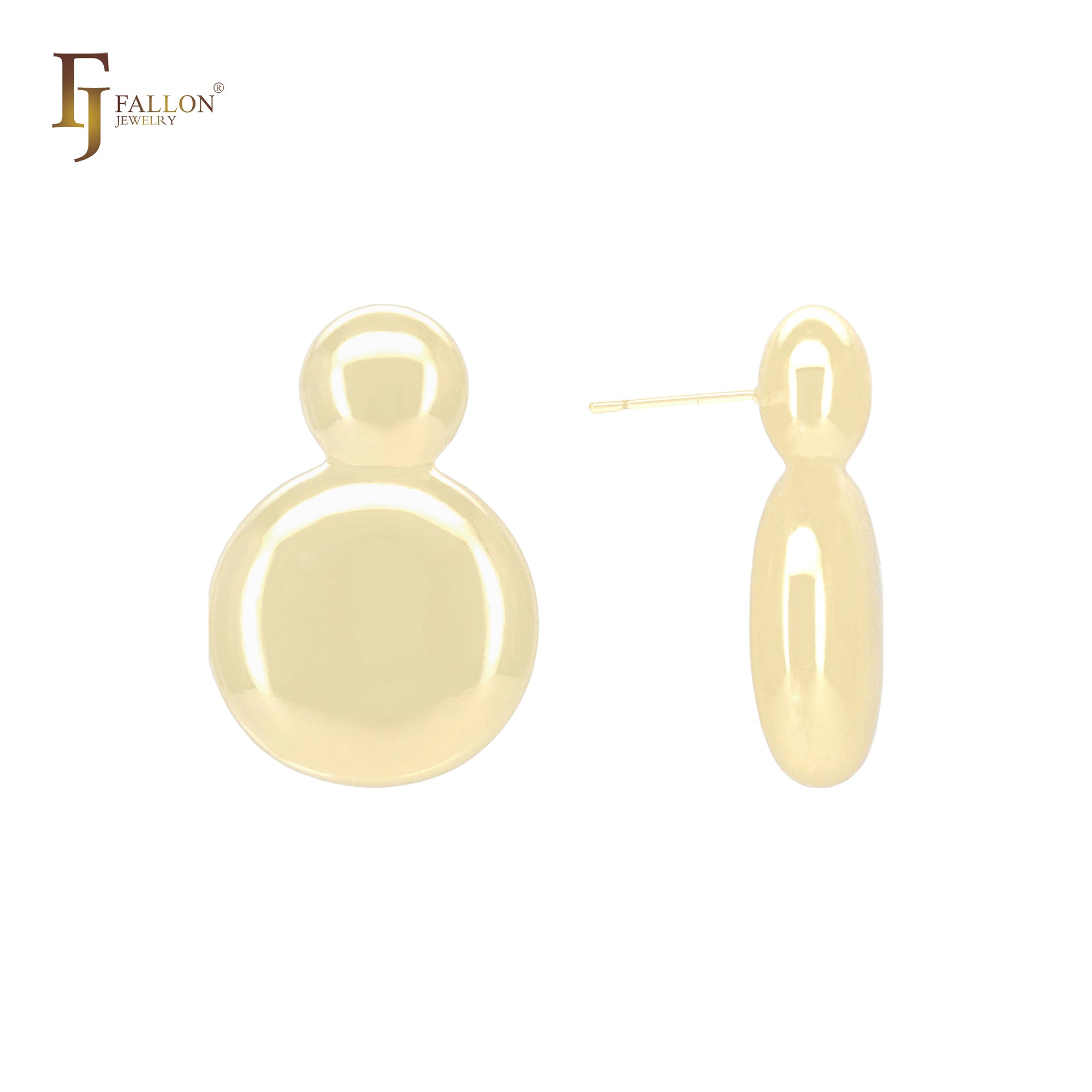 Pendientes de botón de oro de 14 quilates, oro rosa y oro blanco con forma de disco redondeado brillante y punta redondeada.