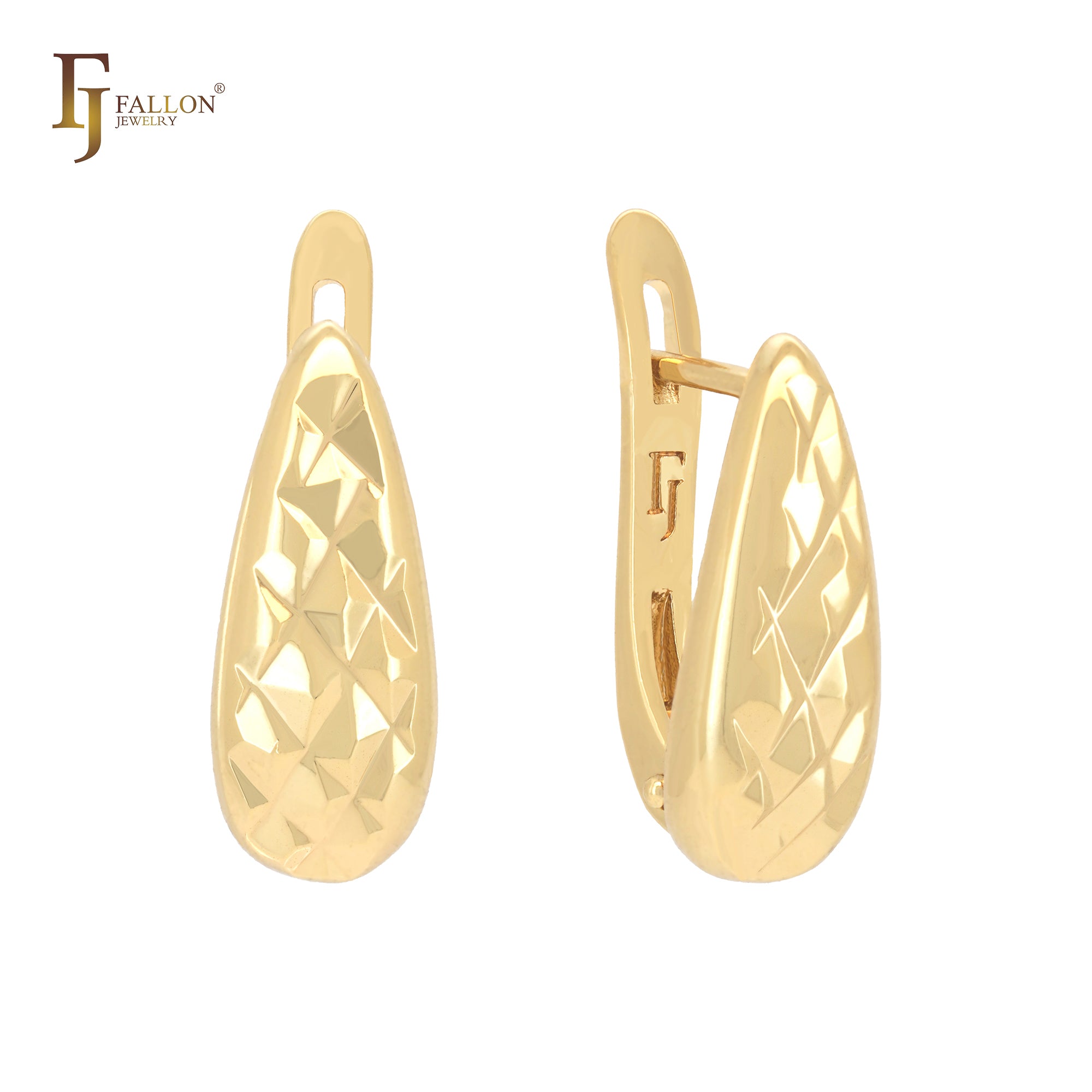 Teardrop rhombus textured 14K Gold, Rose Gold Russian Lock Earrings