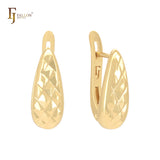 Teardrop rhombus textured 14K Gold, Rose Gold Russian Lock Earrings