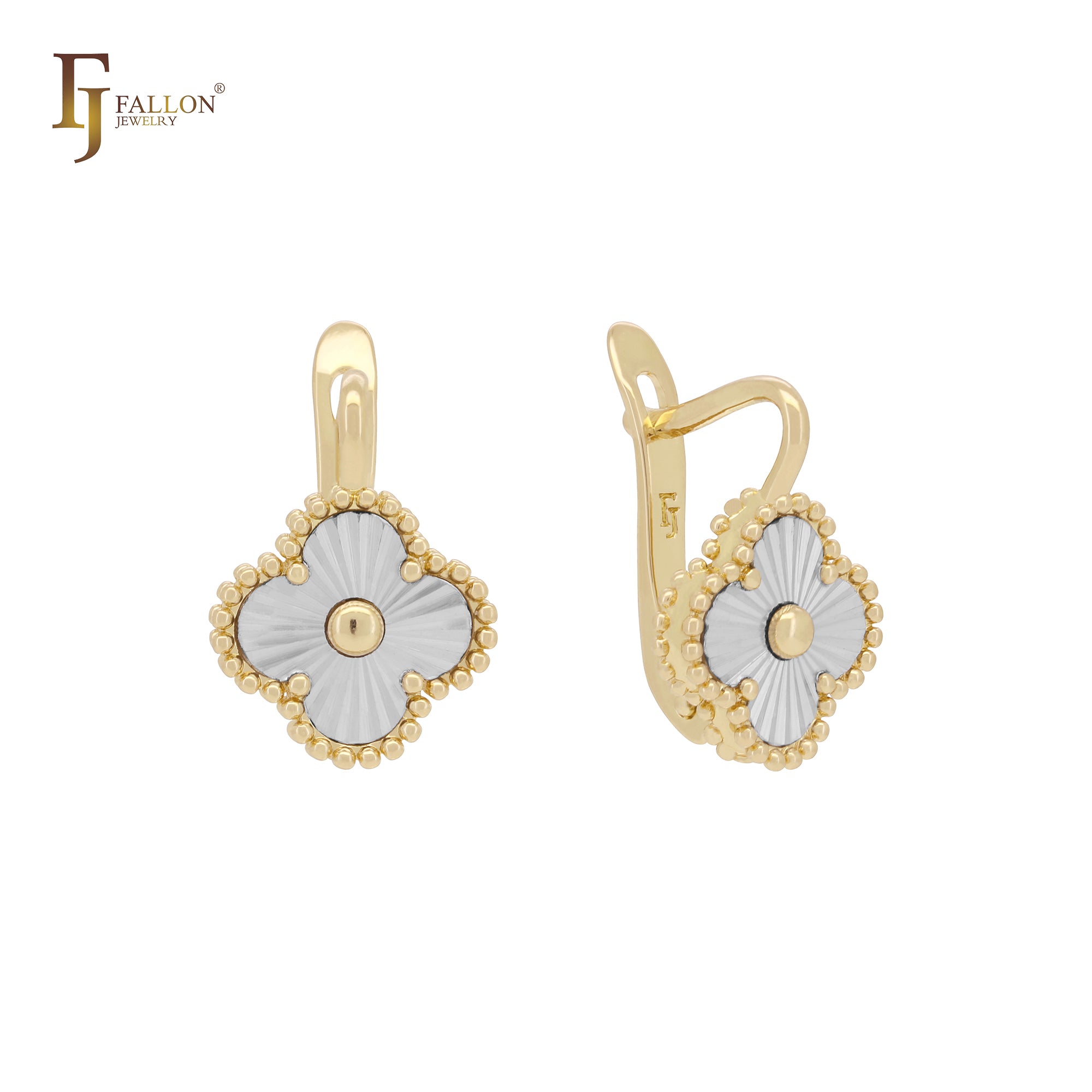 Clover double layer Shiny Rose Gold two tone Russian Lock Earrings
