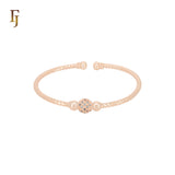 Rose Gold Plated Open Bangle Bracelet – Pave CZ Ball Adjustable Copper Cuff for Women | FJ Jewelry