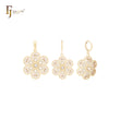 Conjunto de joias de ouro 14K com pingente e flocos de neve radioativos de CZs brancos