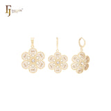 Conjunto de joias de ouro 14K com pingente e flocos de neve radioativos de CZs brancos