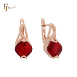 Elegant cushion cut solitaire CZ Rose Gold Russian Lock Earrings