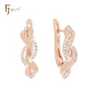 Embraced twisted ribbons of white CZs Rose Gold two tone Russian Lock Earrings