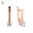 Rose Gold two tone solitaire white cz earrings with Deep Red Garnet stone