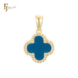 Lucky Clover branco ou preto em ouro rosa, pingente de ouro 14K
