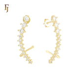 Cluster white CZs paved 14K Gold, Rose Gold Cuff Stud Earrings