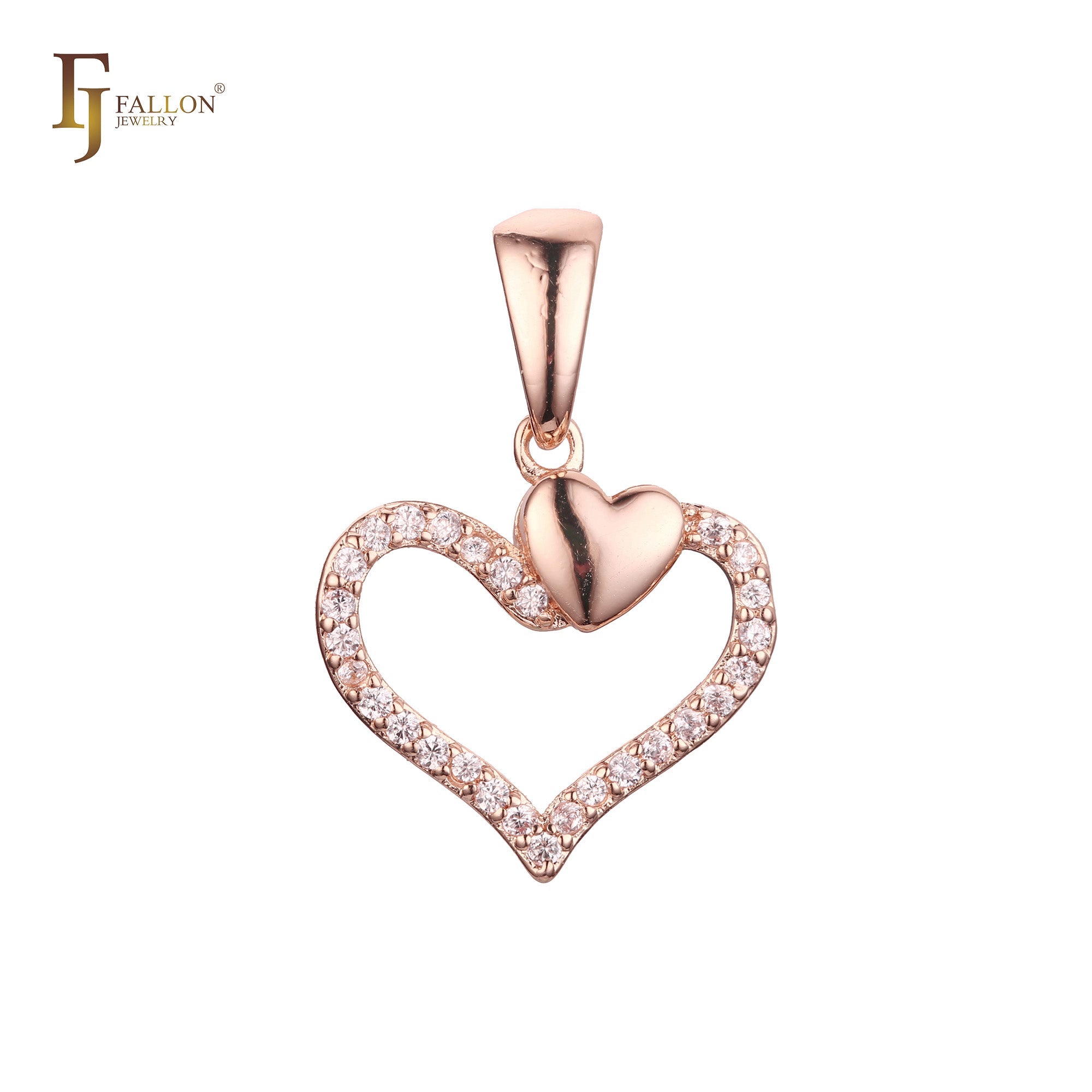 Heart in heart cluster cz pendant in Rose Gold, 14K Gold, 18K Gold two tone plating colors
