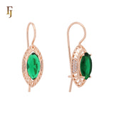 Oval Wire Hook Earrings with Rose Gold Plating and Multi-Color Gemstones | Size 11.2×22mm | FJ Jewelry