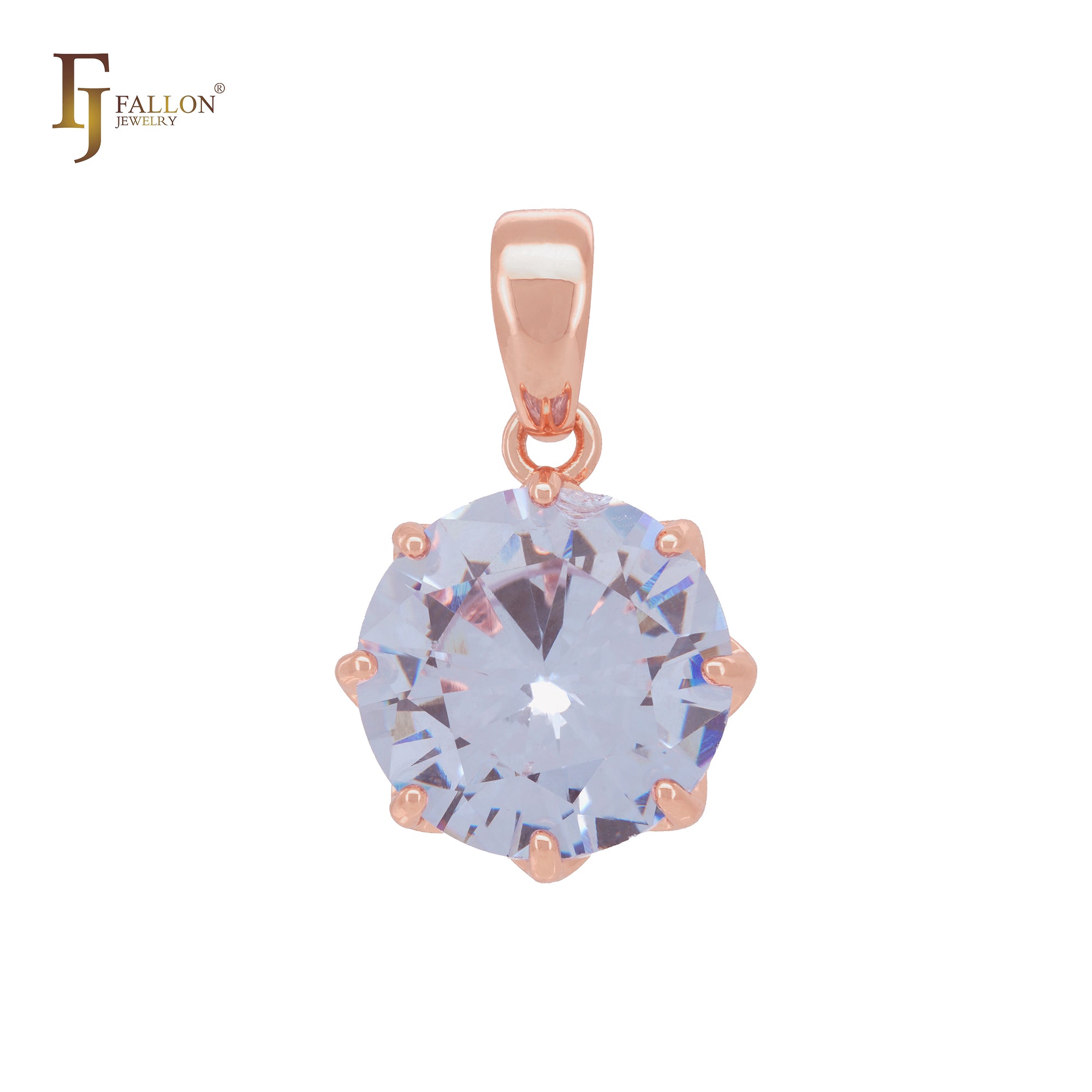 Solitär-Anhänger in großem Tropfenform mit bunten Krallen aus Roségold mit Zirkonia