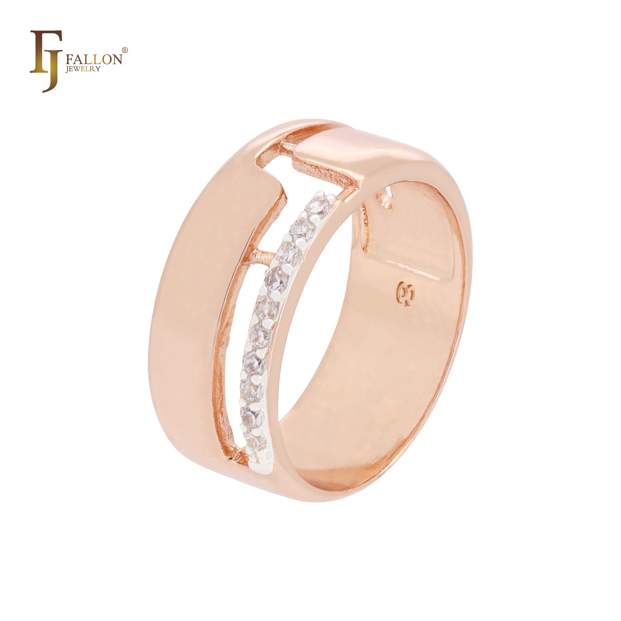 Anillos de moda en dos tonos de oro rosa con circonitas blancas cuadradas