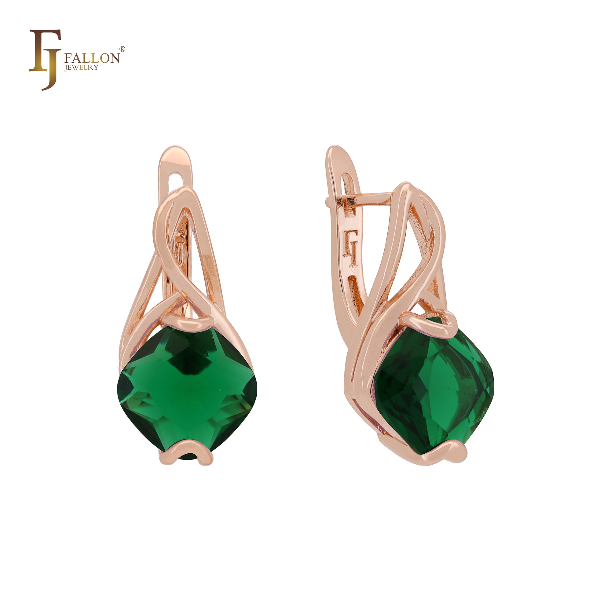 Elegant cushion cut solitaire CZ Rose Gold Russian Lock Earrings