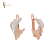 Elegant dancing ribbon of white CZs Rose Gold two tone Russian Lock Earrings