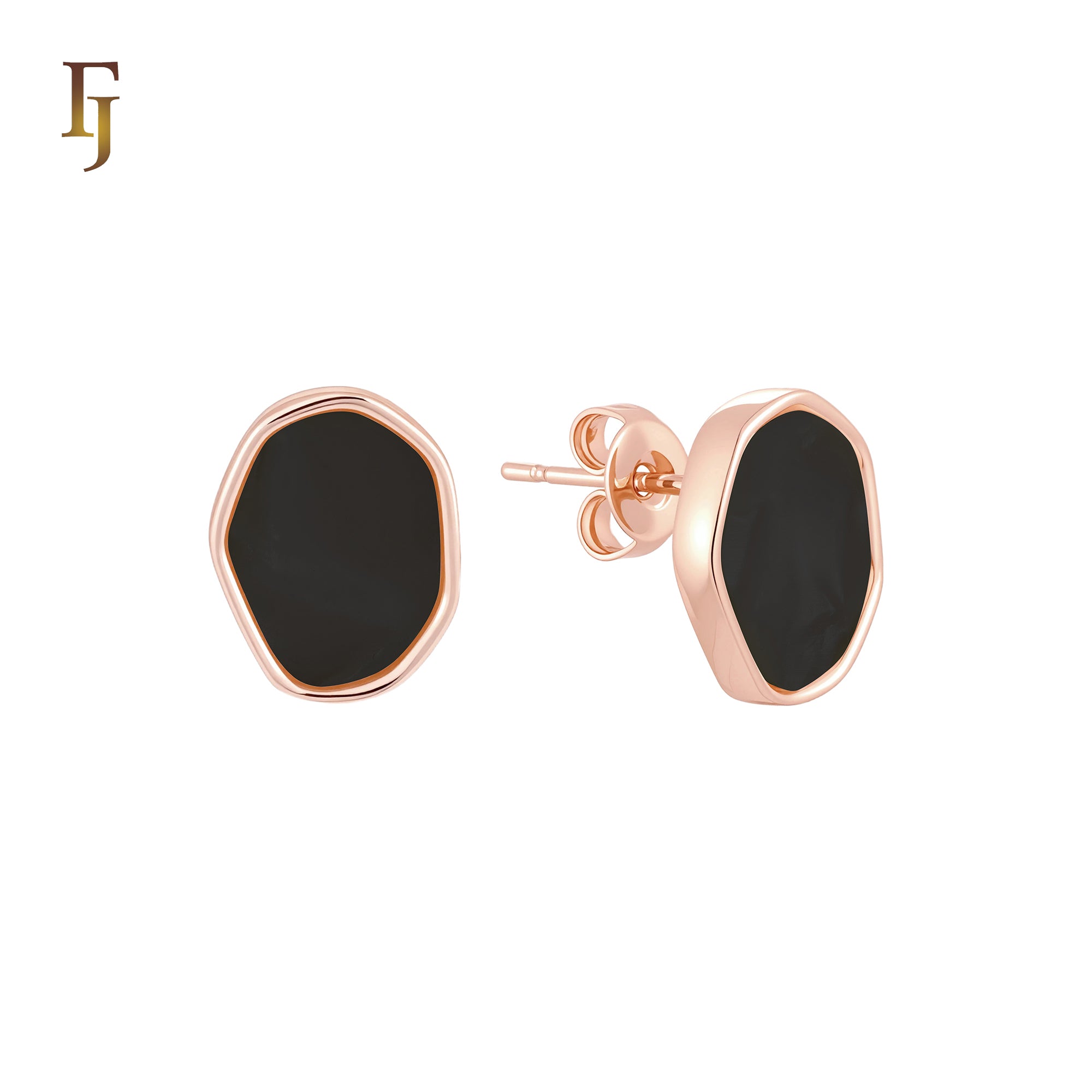 Irregular Oval shaped of Black or White Onyx 14K Gold, Rose Gold Stud Earrings
