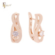 Twisted Ribbon on a white CZ Rose Gold Russian Lock Earrings