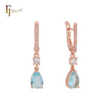 Elegant solitaire drop CZs Rose Gold Russian Lock Earrings