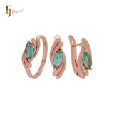 Conjunto de joias de ouro rosa com esmeralda marquise torcida dupla e anéis