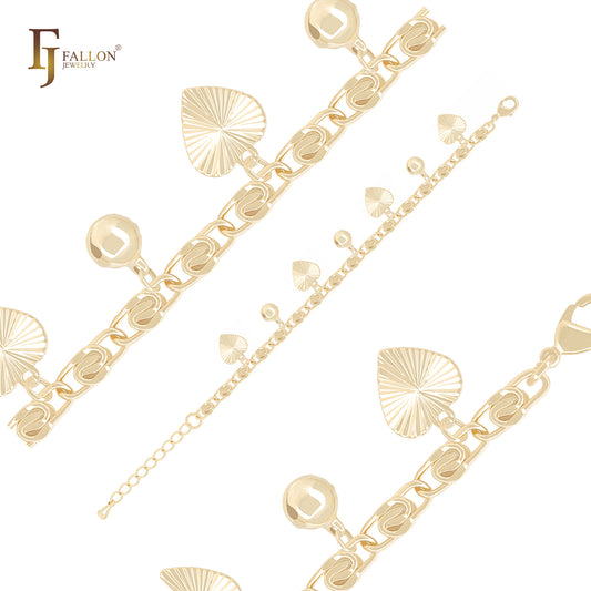 Heart and beads Snail link fancy 14K Gold Bracelets