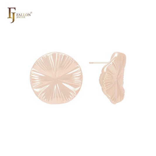 Irregular lotus leave shaped  14K Gold, Rose Gold, White Gold Stud Earrings