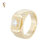 Signet solitaire white CZ 14K Gold Men's Rings