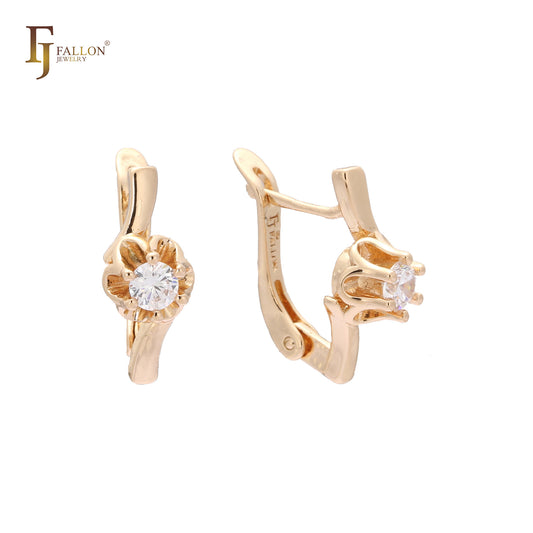 Aretes flor solitaria en Oro 14K, Oro Rosa, baño de dos tonos