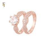 Wavy luxurious White CZs 14K Gold, Rose Gold Wedding Set Rings Engagement and Band