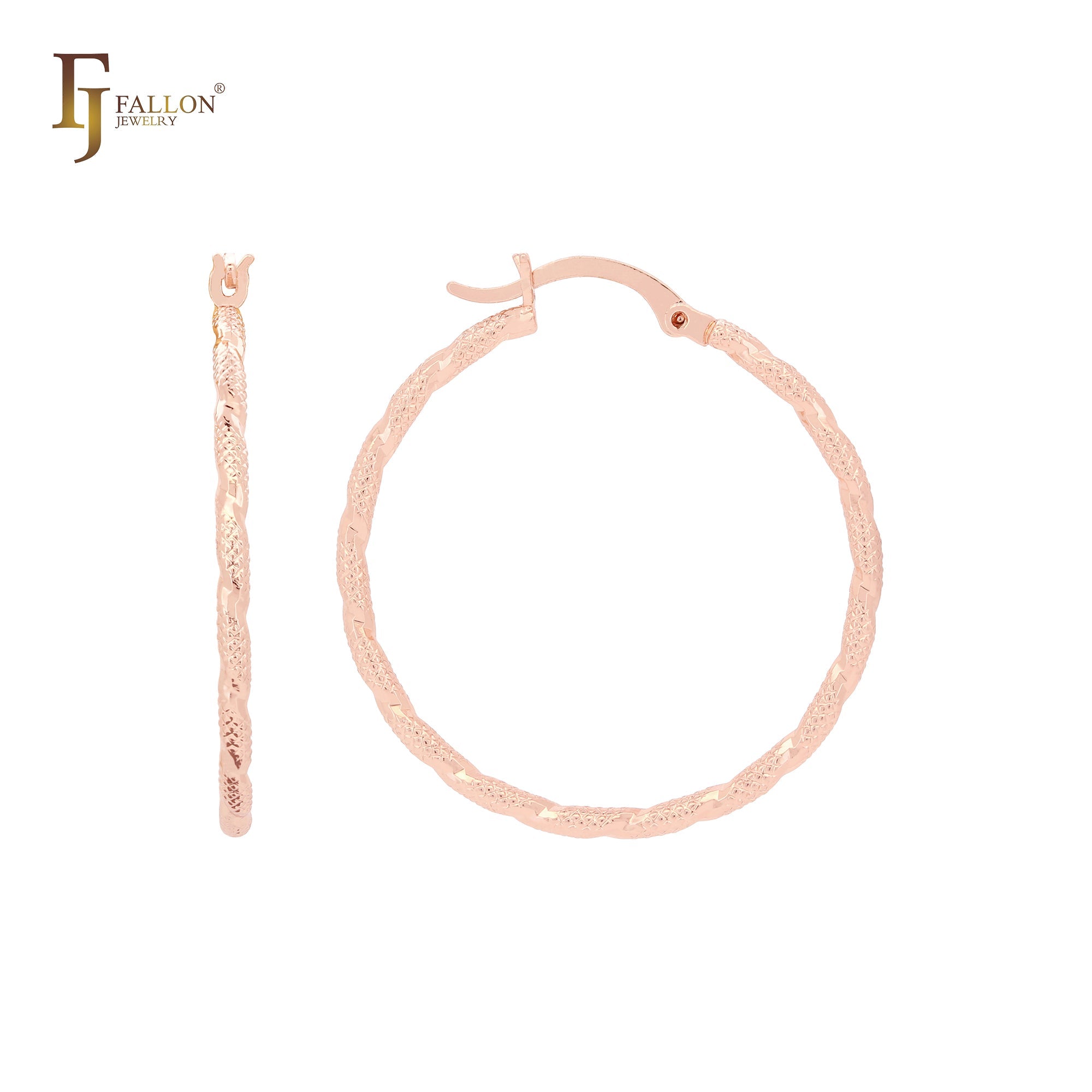 Rope Rhombus Textured 14K Gold, Rose Gold, White Gold Hoop earrings