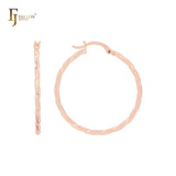 Rope Rhombus Textured 14K Gold, Rose Gold, White Gold Hoop earrings