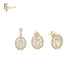 Kleines ovales Solitär-Schmuckset aus 14 Karat Gold mit weißem Zirkonia-Cluster, Anhänger und Ohrstecker