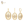 Conjunto de joias de ouro 14K com pingente de filigrana oval de zircônias cúbicas brancas