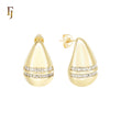 Drop Double paved white CZs 14K Gold, Rose Gold Stud Earrings