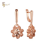 Drop Snowflake flower Hollow filigree cage Rose Gold Russian Lock Earrings