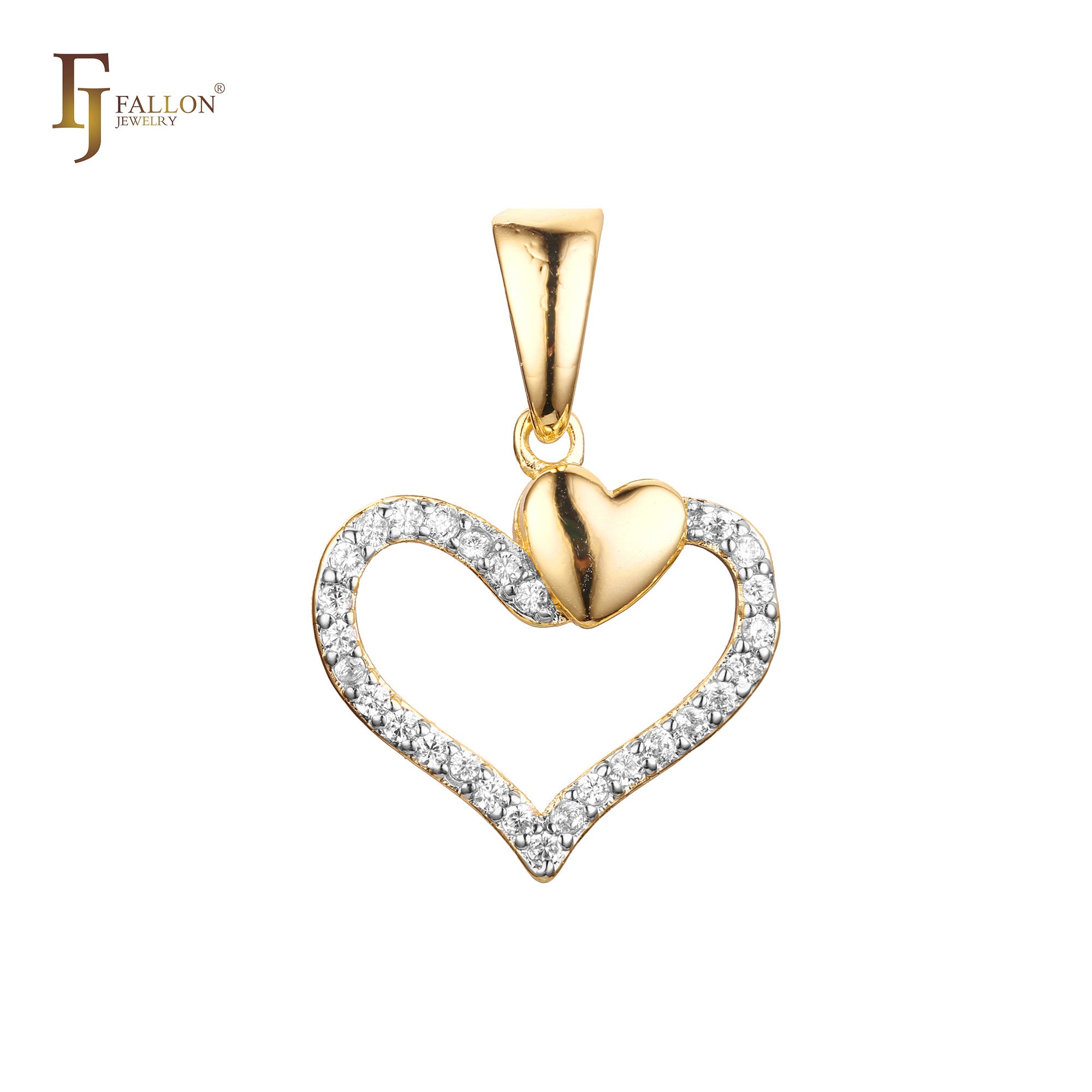 Heart in heart cluster cz pendant in Rose Gold, 14K Gold, 18K Gold two tone plating colors