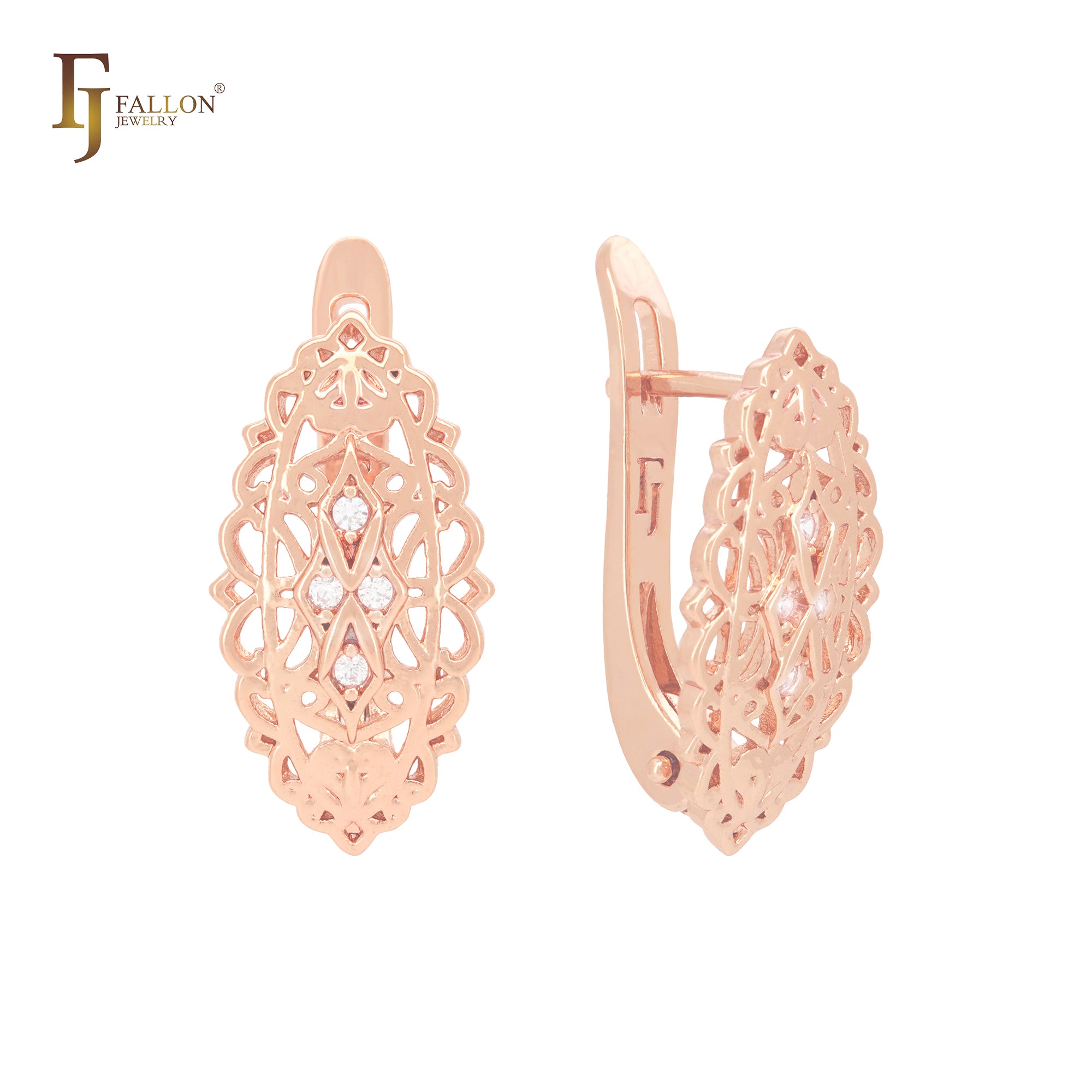 Oval flower luxurious filigree 14K Gold, Rose Gold Russian Lock Earrings