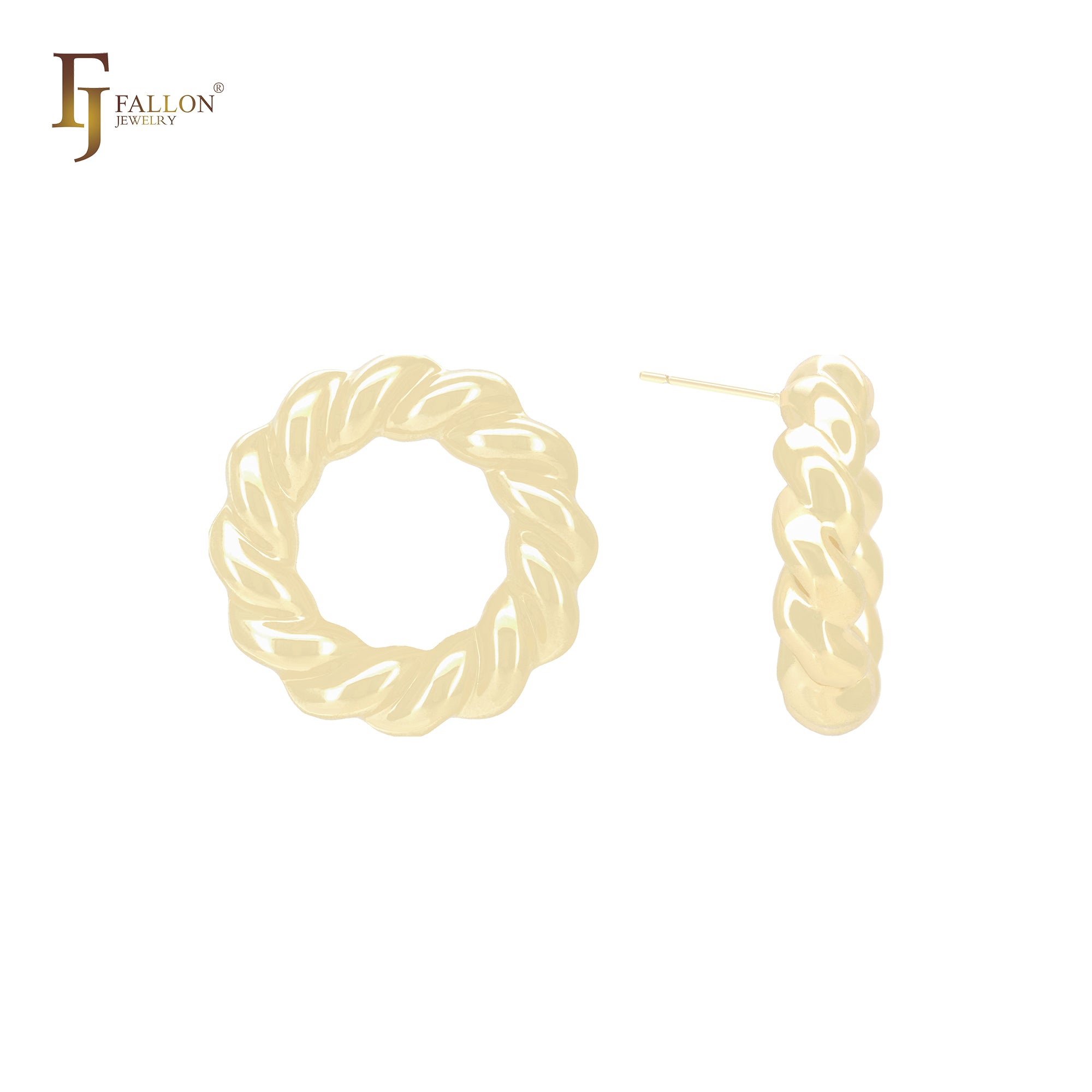 Brincos de pino em formato de donut com corda torcida e giro em ouro 14K, ouro rosa e ouro branco