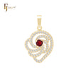 Rosy Heart Petals of White CZs 14K Gold Pendant