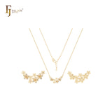 Fancy five petals of snowflakes and white CZs 14K Gold Necklace