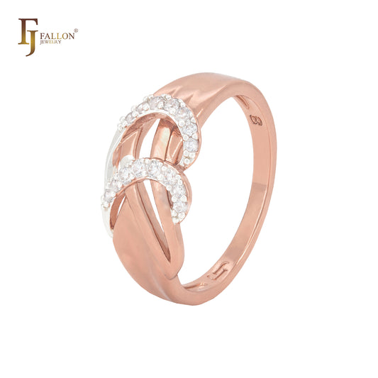 Anéis da moda em ouro rosa com zircônia cúbica branca