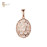 Radiant Oval Snow Flake Filigree Rose Gold two tone Pendant