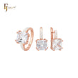 Conjunto de joias em ouro rosa com anéis e zircônia cúbica quadrada branca ou azul com zircônias cúbicas brancas pavimentadas