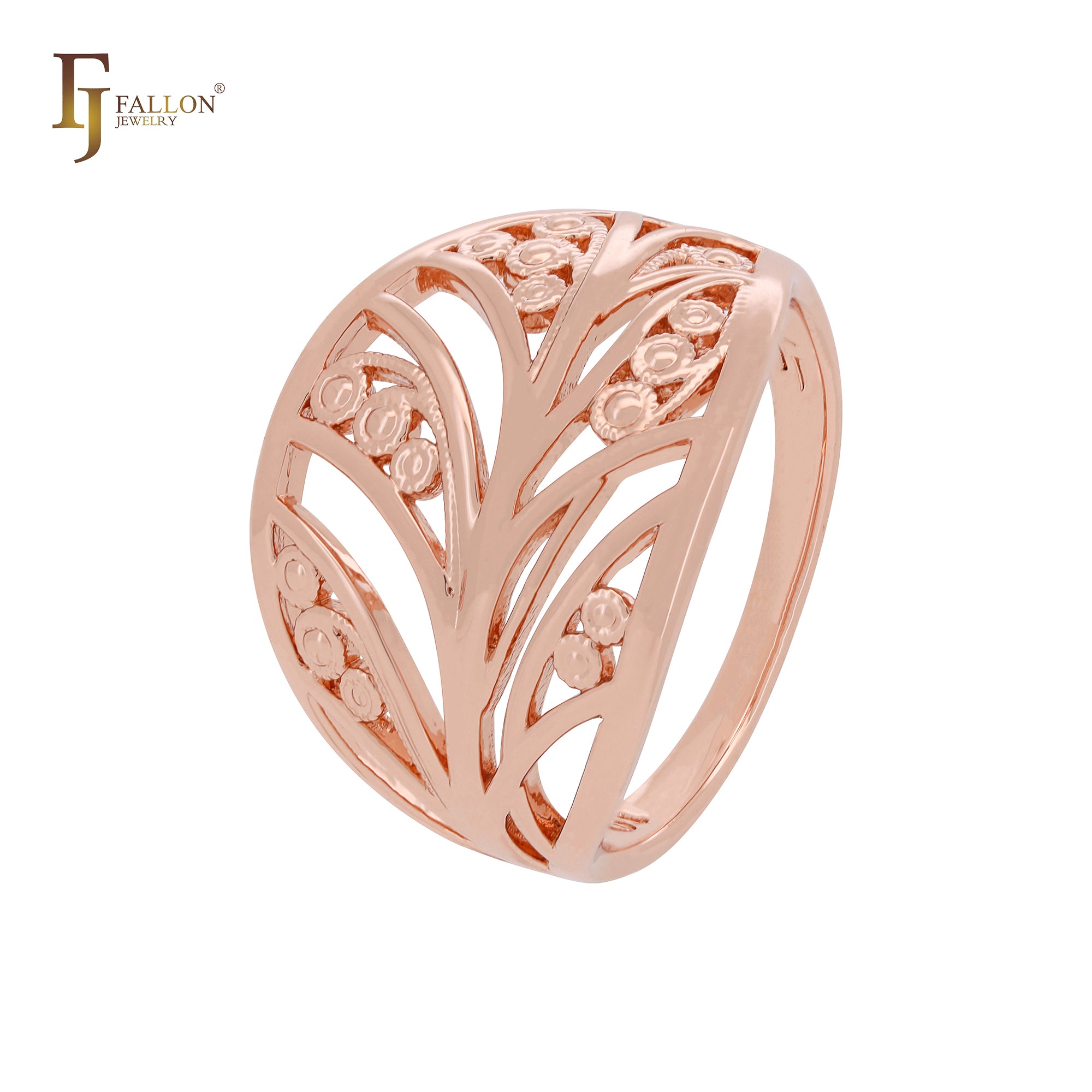 Anéis da moda em ouro rosa com árvore da vida em filigrana