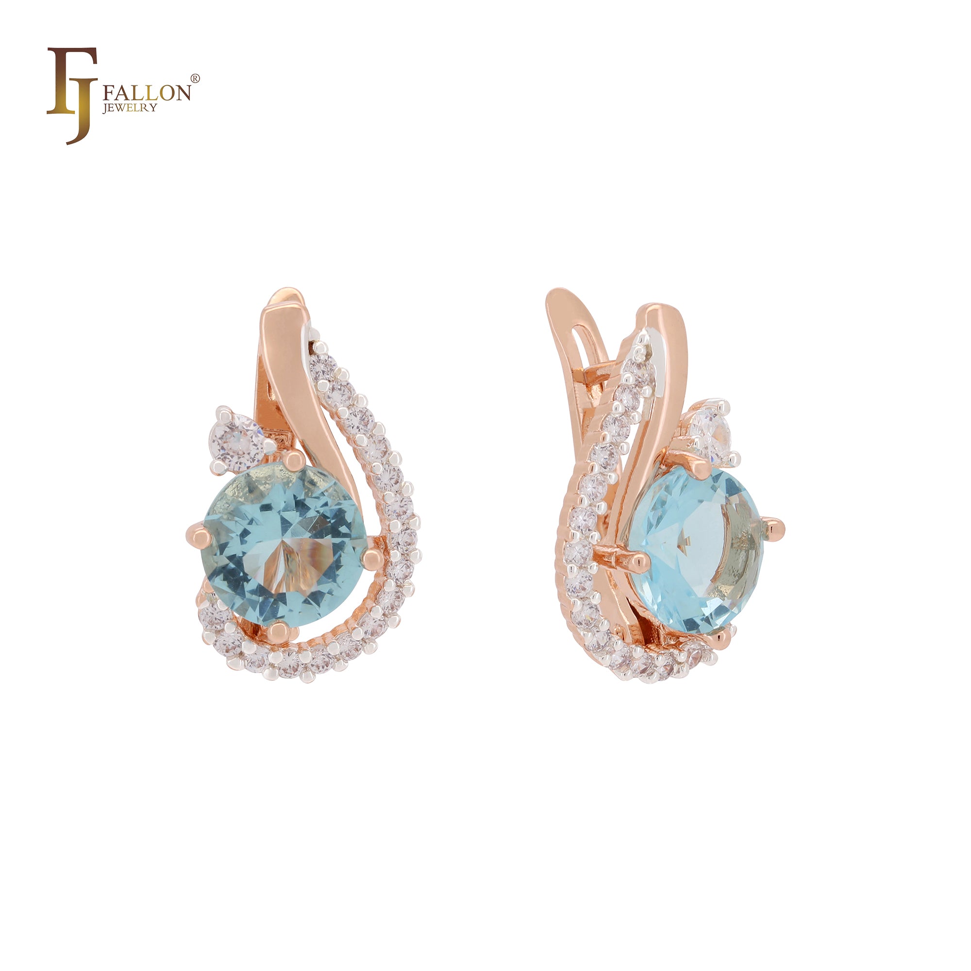 Luxurious ribbon cluster white CZs big CZ Rose Gold two tone Russian Lock Earrings