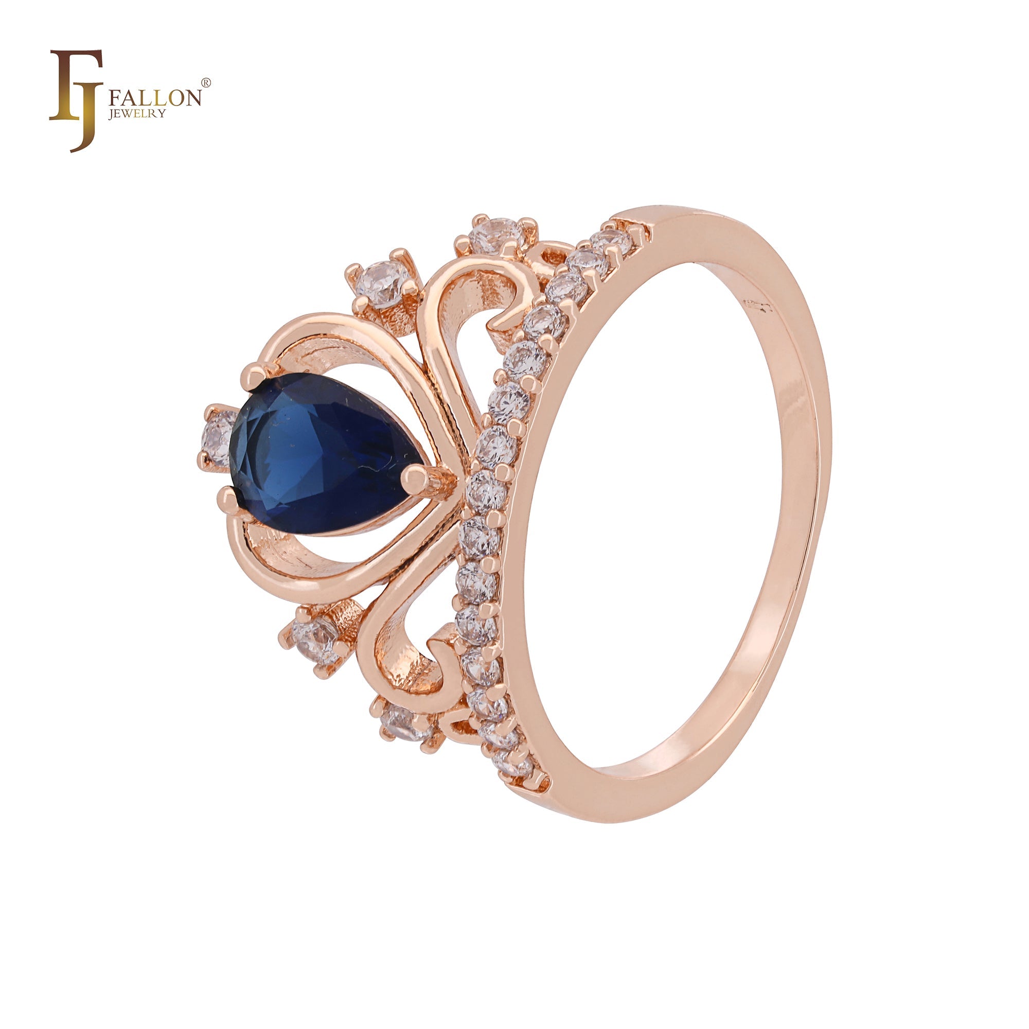 Anéis solitários em formato de pera com zircônia cúbica colorida em ouro 14K, ouro 18K, ouro rosa e coroa de zircônia cúbica branca
