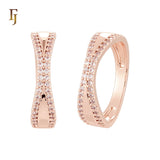 Double Cross Paved white CZs 14K Gold, Rose Gold Wedding Set Rings
