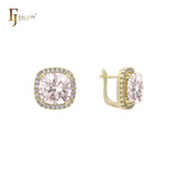 Halo Solitaire 大宝石耳环，14K 金、18K 金、玫瑰金镀层